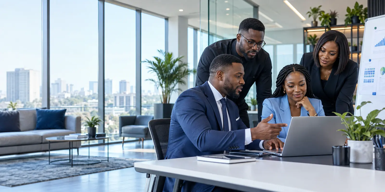 Nigerian business professionals collaborating on a digital strategy