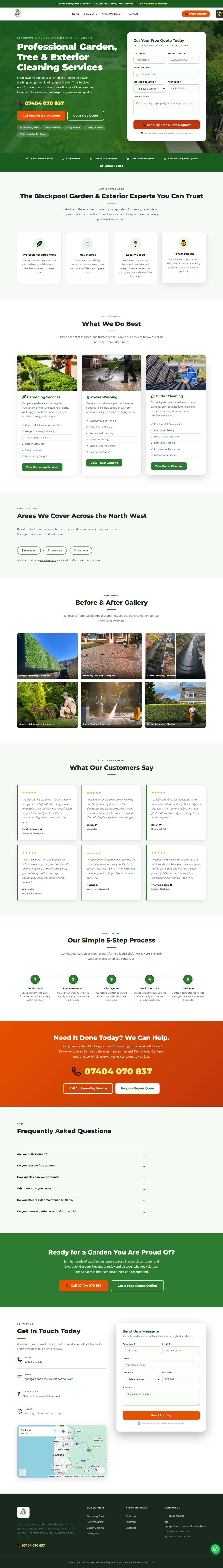 Full-page Blackpool Garden and Exterior Experts lead-generation website for Google Ads traffic in North West England