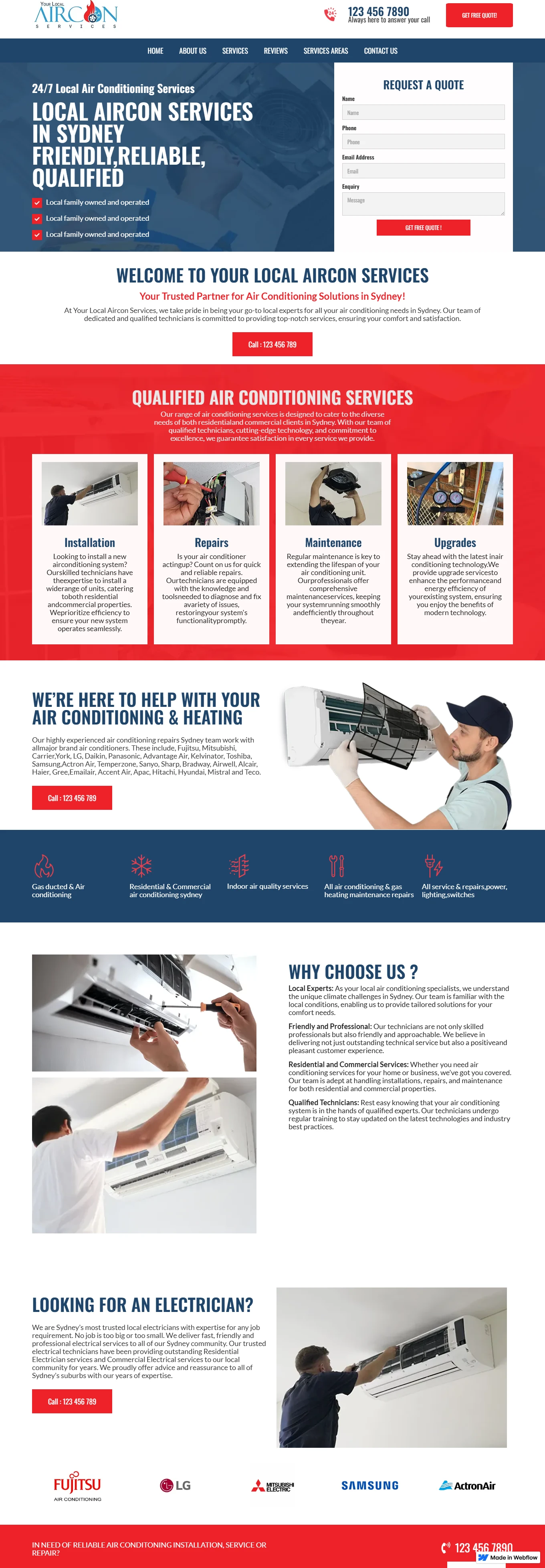 Local Aircon Services lead-generation website for Sydney
