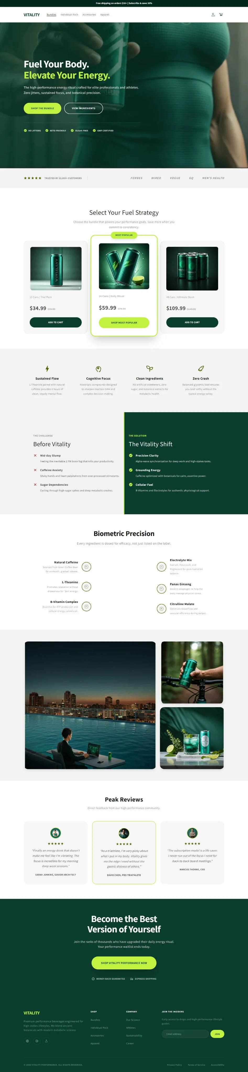 Vitality performance nutrition ecommerce concept