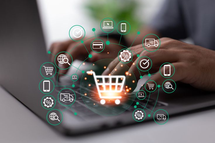 concept for online shopping and e commerce using a laptop comput